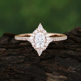 Vintage Oval Cut Moissanite Engagement Ring Cluster Pave Bridal Ring